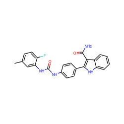 Cc1ccc(F)c(NC(=O)Nc2ccc(-c3[nH]c4ccccc4c3C(N)=O)cc2)c1 ZINC001772633648