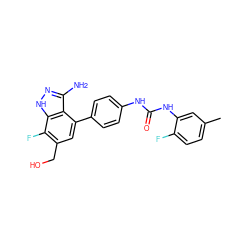 Cc1ccc(F)c(NC(=O)Nc2ccc(-c3cc(CO)c(F)c4[nH]nc(N)c34)cc2)c1 ZINC000063539854