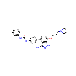 Cc1ccc(F)c(NC(=O)Nc2ccc(-c3ccc(OCCCn4cccc4)c4[nH]nc(N)c34)cc2)c1 ZINC000063539424