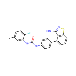 Cc1ccc(F)c(NC(=O)Nc2ccc(-c3cccc4snc(N)c34)cc2)c1 ZINC000014975346