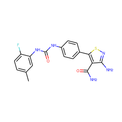 Cc1ccc(F)c(NC(=O)Nc2ccc(-c3snc(N)c3C(N)=O)cc2)c1 ZINC000145697341