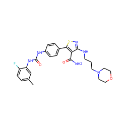 Cc1ccc(F)c(NC(=O)Nc2ccc(-c3snc(NCCCN4CCOCC4)c3C(N)=O)cc2)c1 ZINC000145671557