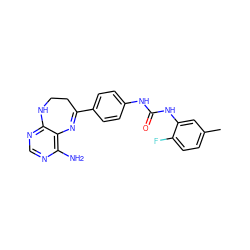 Cc1ccc(F)c(NC(=O)Nc2ccc(C3=Nc4c(N)ncnc4NCC3)cc2)c1 ZINC000029049135