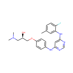 Cc1ccc(F)c(Nc2cc(Nc3ccc(OC[C@H](O)CN(C)C)cc3)ncn2)c1 ZINC000013538034