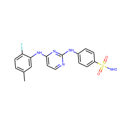 Cc1ccc(F)c(Nc2ccnc(Nc3ccc(S(N)(=O)=O)cc3)n2)c1 ZINC000003814453