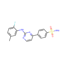 Cc1ccc(F)c(Nc2nccc(-c3ccc(S(N)(=O)=O)cc3)n2)c1 ZINC000064503904