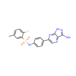 Cc1ccc(F)c(S(=O)(=O)Nc2ccc(-c3cnc4c(N)n[nH]c4n3)cc2)c1 ZINC000148846347