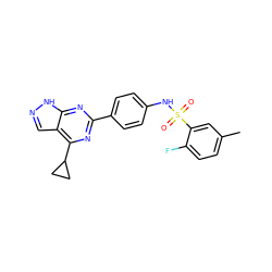 Cc1ccc(F)c(S(=O)(=O)Nc2ccc(-c3nc(C4CC4)c4cn[nH]c4n3)cc2)c1 ZINC000299820447