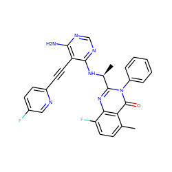 Cc1ccc(F)c2nc([C@H](C)Nc3ncnc(N)c3C#Cc3ccc(F)cn3)n(-c3ccccc3)c(=O)c12 ZINC000219044532