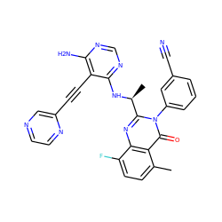 Cc1ccc(F)c2nc([C@H](C)Nc3ncnc(N)c3C#Cc3cnccn3)n(-c3cccc(C#N)c3)c(=O)c12 ZINC000219130170