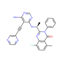 Cc1ccc(F)c2nc([C@H](C)Nc3ncnc(N)c3C#Cc3cnccn3)n(-c3ccccc3)c(=O)c12 ZINC000219058030