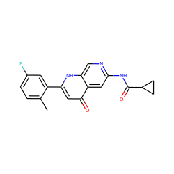 Cc1ccc(F)cc1-c1cc(=O)c2cc(NC(=O)C3CC3)ncc2[nH]1 ZINC000169700092