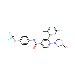 Cc1ccc(F)cc1-c1cc(C(=O)Nc2ccc(OC(F)(F)Cl)cc2)cnc1N1CC[C@@H](O)C1 ZINC000224439782