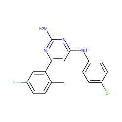 Cc1ccc(F)cc1-c1cc(Nc2ccc(Cl)cc2)nc(N)n1 ZINC000026378499