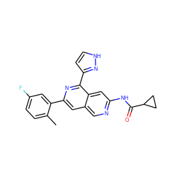 Cc1ccc(F)cc1-c1cc2cnc(NC(=O)C3CC3)cc2c(-c2cc[nH]n2)n1 ZINC000169700083