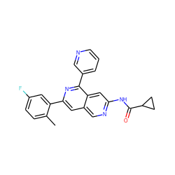 Cc1ccc(F)cc1-c1cc2cnc(NC(=O)C3CC3)cc2c(-c2cccnc2)n1 ZINC000144287723