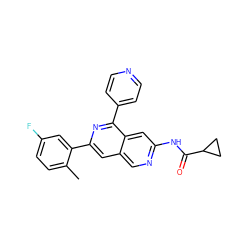 Cc1ccc(F)cc1-c1cc2cnc(NC(=O)C3CC3)cc2c(-c2ccncc2)n1 ZINC000144330274