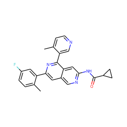 Cc1ccc(F)cc1-c1cc2cnc(NC(=O)C3CC3)cc2c(-c2cnccc2C)n1 ZINC000144297788