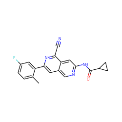 Cc1ccc(F)cc1-c1cc2cnc(NC(=O)C3CC3)cc2c(C#N)n1 ZINC000169700079