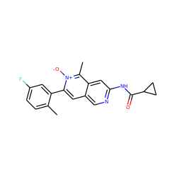 Cc1ccc(F)cc1-c1cc2cnc(NC(=O)C3CC3)cc2c(C)[n+]1[O-] ZINC000169700077