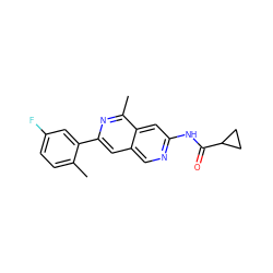 Cc1ccc(F)cc1-c1cc2cnc(NC(=O)C3CC3)cc2c(C)n1 ZINC000144362470