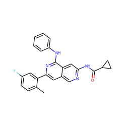 Cc1ccc(F)cc1-c1cc2cnc(NC(=O)C3CC3)cc2c(Nc2ccccc2)n1 ZINC000144442502