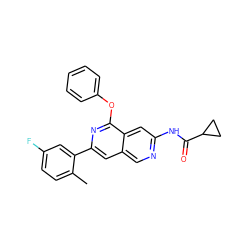 Cc1ccc(F)cc1-c1cc2cnc(NC(=O)C3CC3)cc2c(Oc2ccccc2)n1 ZINC000144351710