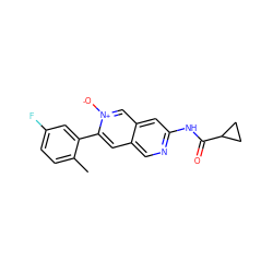 Cc1ccc(F)cc1-c1cc2cnc(NC(=O)C3CC3)cc2c[n+]1[O-] ZINC000169700078