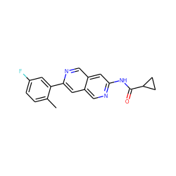 Cc1ccc(F)cc1-c1cc2cnc(NC(=O)C3CC3)cc2cn1 ZINC000169700076