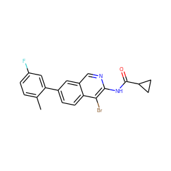 Cc1ccc(F)cc1-c1ccc2c(Br)c(NC(=O)C3CC3)ncc2c1 ZINC000169699980