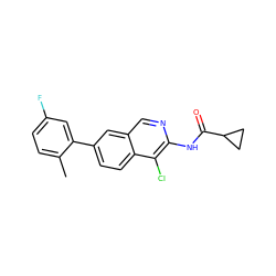 Cc1ccc(F)cc1-c1ccc2c(Cl)c(NC(=O)C3CC3)ncc2c1 ZINC000169699979