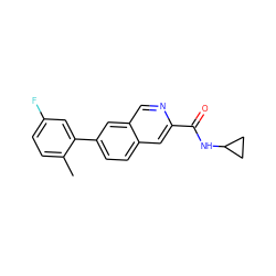 Cc1ccc(F)cc1-c1ccc2cc(C(=O)NC3CC3)ncc2c1 ZINC000144388634