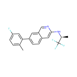 Cc1ccc(F)cc1-c1ccc2cc(N[C@@H](C)C(F)(F)F)ncc2c1 ZINC000169699970