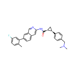 Cc1ccc(F)cc1-c1ccc2cc(NC(=O)[C@H]3C[C@H]3c3ccc(CN(C)C)cc3)ncc2c1 ZINC000144348807