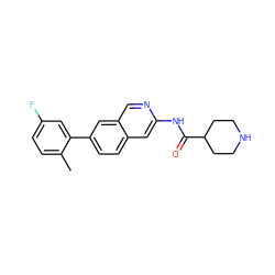 Cc1ccc(F)cc1-c1ccc2cc(NC(=O)C3CCNCC3)ncc2c1 ZINC000144316622