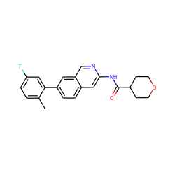 Cc1ccc(F)cc1-c1ccc2cc(NC(=O)C3CCOCC3)ncc2c1 ZINC000169699935