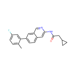 Cc1ccc(F)cc1-c1ccc2cc(NC(=O)CC3CC3)ncc2c1 ZINC000144284526