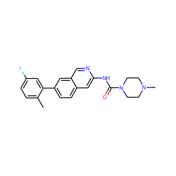 Cc1ccc(F)cc1-c1ccc2cc(NC(=O)N3CCN(C)CC3)ncc2c1 ZINC000169699996