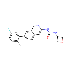 Cc1ccc(F)cc1-c1ccc2cc(NC(=O)NC3COC3)ncc2c1 ZINC000144335581