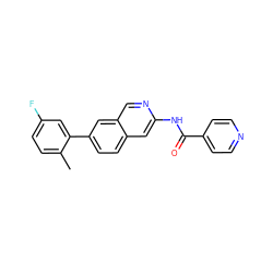 Cc1ccc(F)cc1-c1ccc2cc(NC(=O)c3ccncc3)ncc2c1 ZINC000144362669