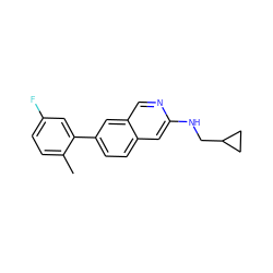 Cc1ccc(F)cc1-c1ccc2cc(NCC3CC3)ncc2c1 ZINC000169699972