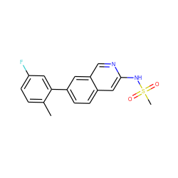 Cc1ccc(F)cc1-c1ccc2cc(NS(C)(=O)=O)ncc2c1 ZINC000169699957