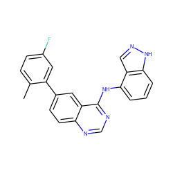 Cc1ccc(F)cc1-c1ccc2ncnc(Nc3cccc4[nH]ncc34)c2c1 ZINC000143119541