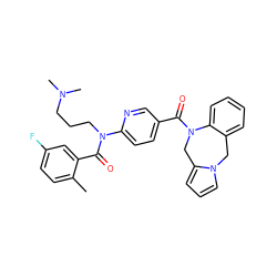 Cc1ccc(F)cc1C(=O)N(CCCN(C)C)c1ccc(C(=O)N2Cc3cccn3Cc3ccccc32)cn1 ZINC000029463620