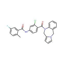 Cc1ccc(F)cc1C(=O)Nc1ccc(C(=O)N2Cc3cccn3Cc3ccccc32)c(Cl)c1 ZINC000000600399