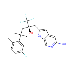 Cc1ccc(F)cc1C(C)(C)C[C@@](O)(Cc1cc2cc(N)ncc2[nH]1)C(F)(F)F ZINC000202949573