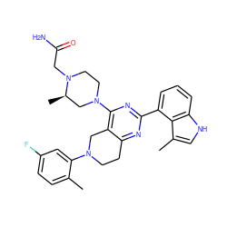 Cc1ccc(F)cc1N1CCc2nc(-c3cccc4[nH]cc(C)c34)nc(N3CCN(CC(N)=O)[C@H](C)C3)c2C1 ZINC000149129180