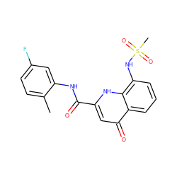 Cc1ccc(F)cc1NC(=O)c1cc(=O)c2cccc(NS(C)(=O)=O)c2[nH]1 ZINC000095591956