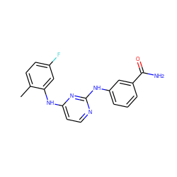 Cc1ccc(F)cc1Nc1ccnc(Nc2cccc(C(N)=O)c2)n1 ZINC000028950532