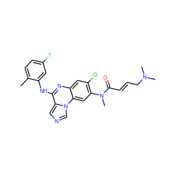 Cc1ccc(F)cc1Nc1nc2cc(Cl)c(N(C)C(=O)/C=C/CN(C)C)cc2n2cncc12 ZINC000073196666